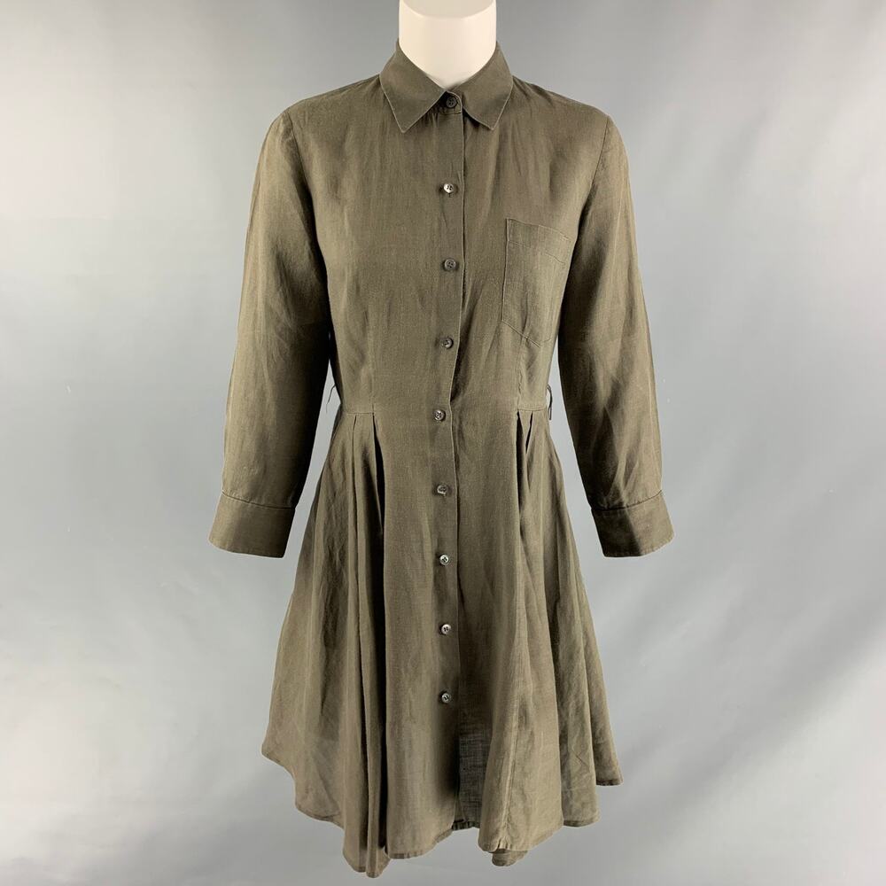 THEORY Size 2 Olive Ramie Solid Shirt dress - Picture 1 of 6
